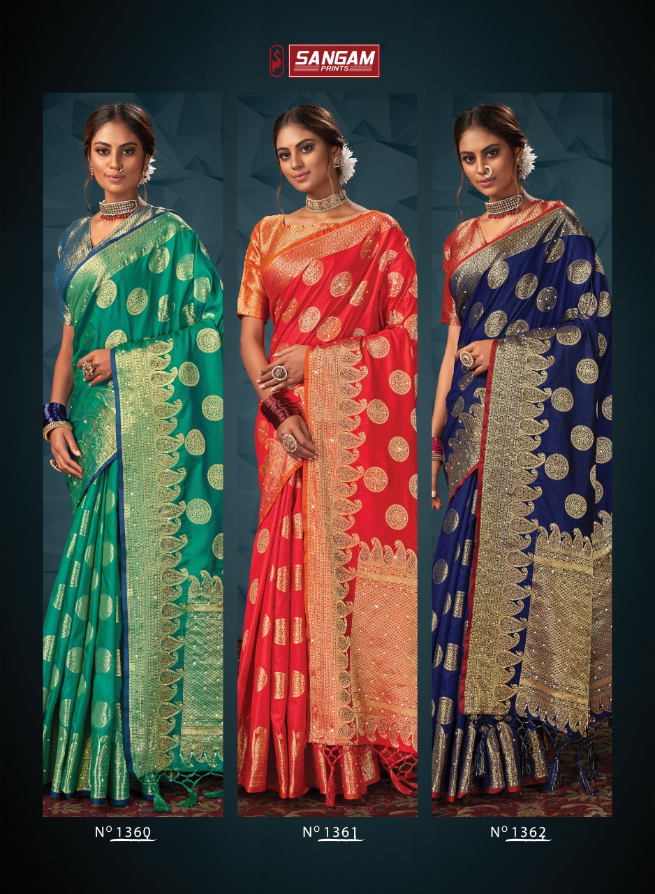 sangam print madhuri silk elegant look saree catalog