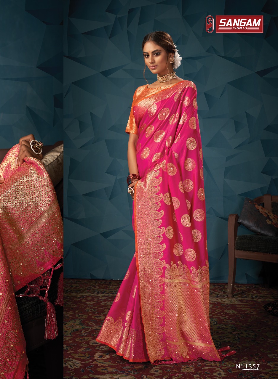 sangam print madhuri silk elegant look saree catalog