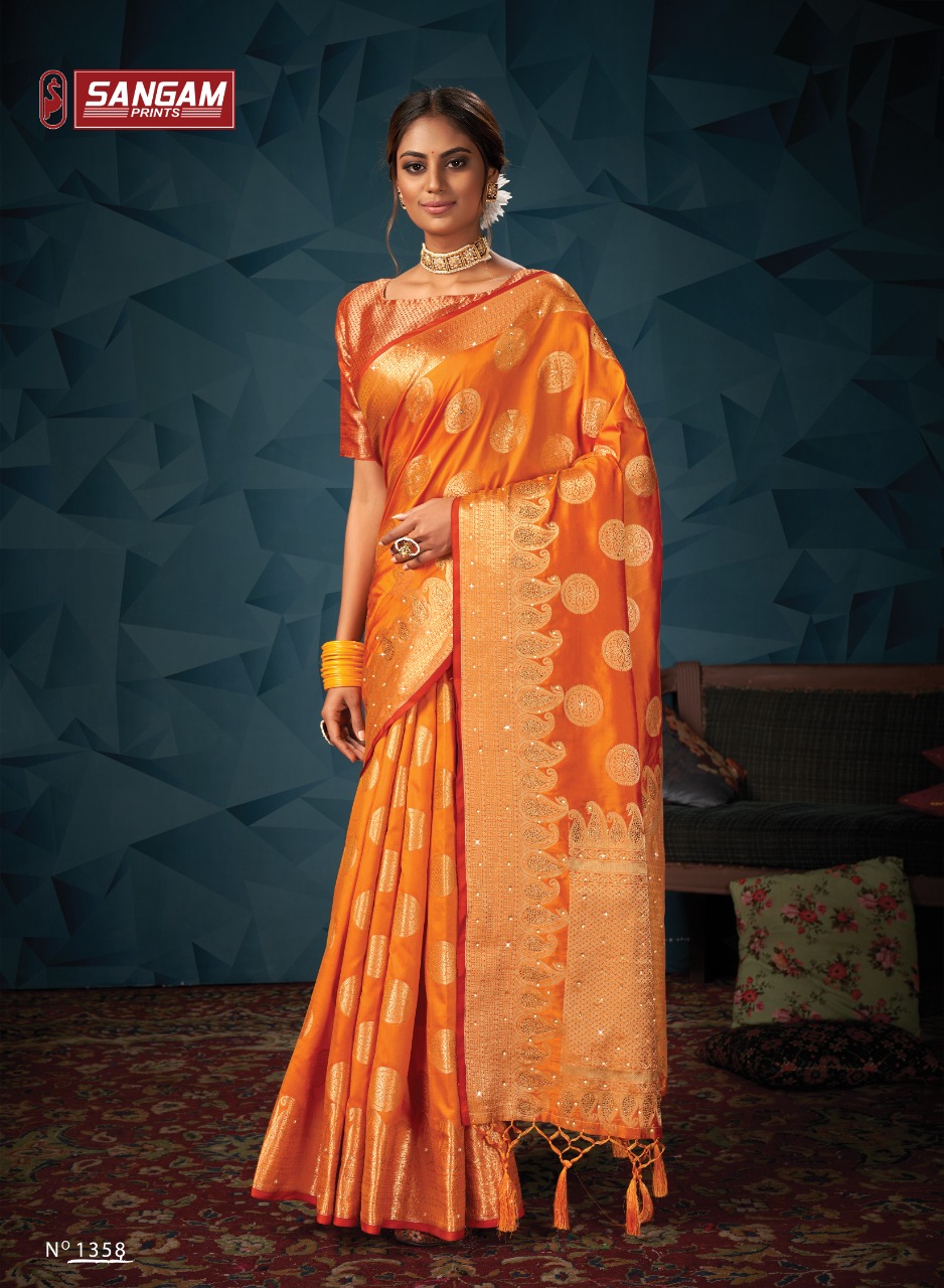 sangam print madhuri silk elegant look saree catalog