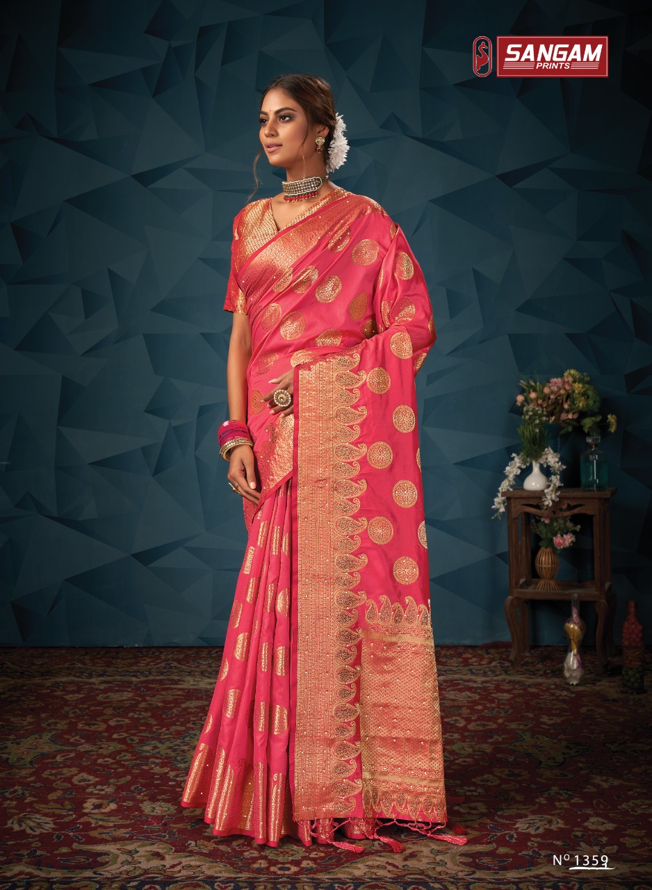 sangam print madhuri silk elegant look saree catalog