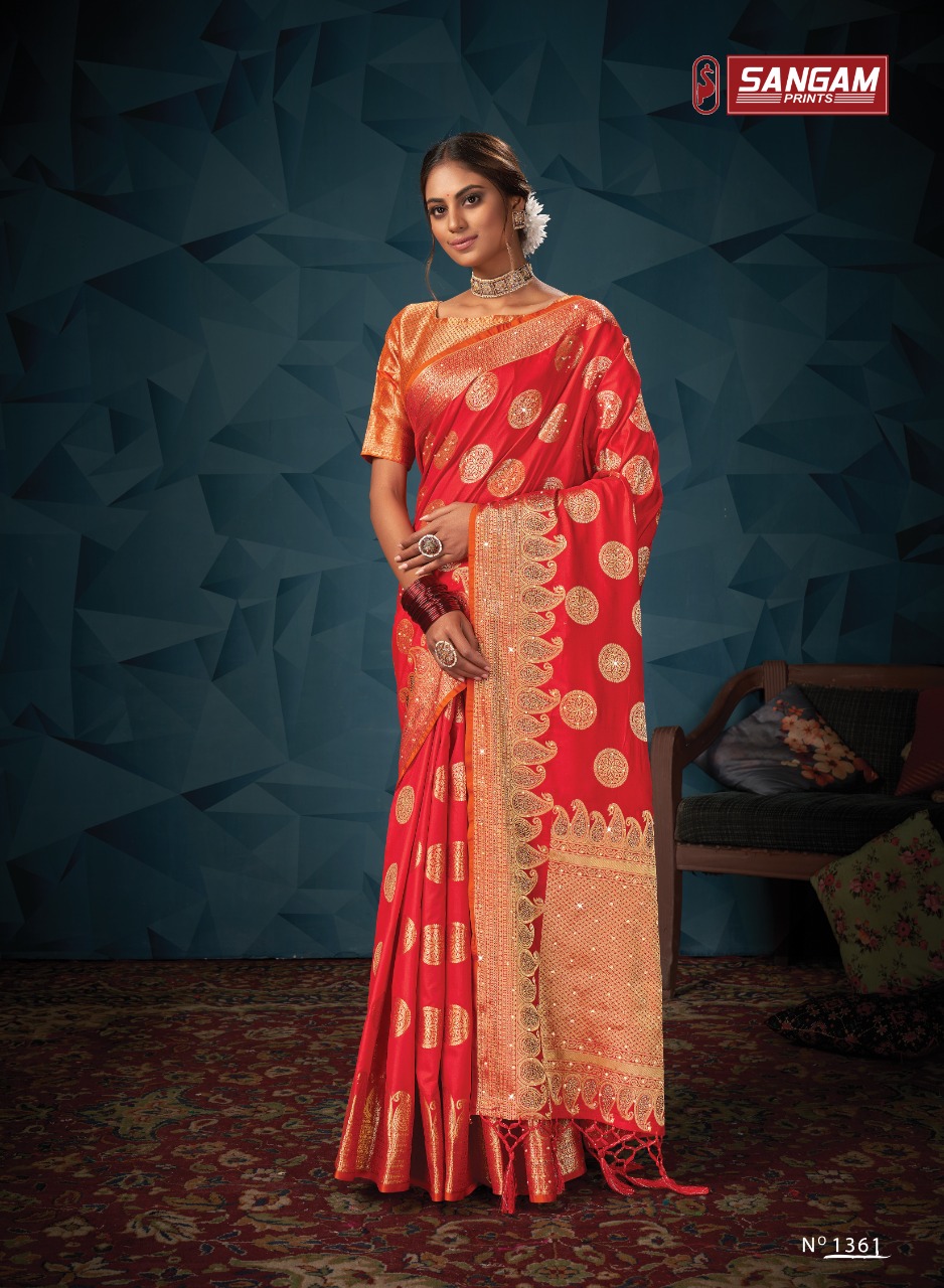 sangam print madhuri silk elegant look saree catalog