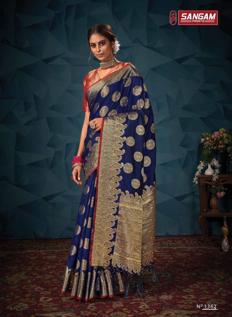 sangam print madhuri silk elegant look saree catalog