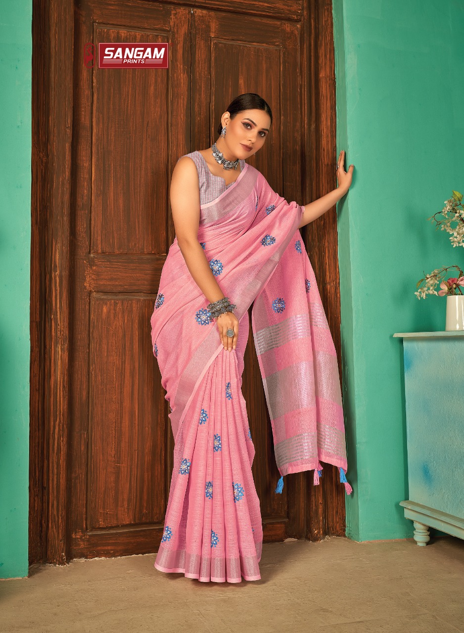 sangam print paro linen elegant saree catalog