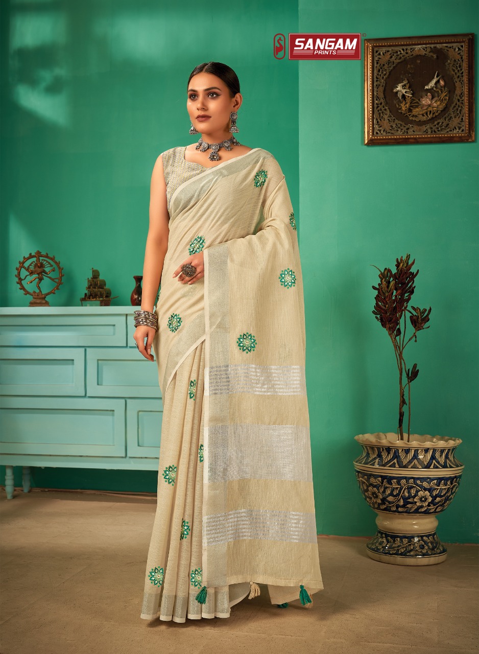 sangam print paro linen elegant saree catalog