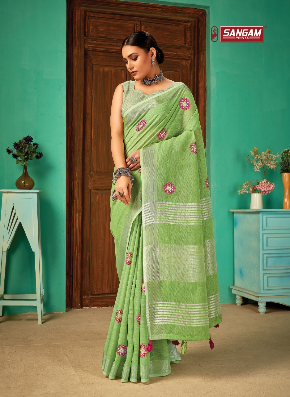 sangam print paro linen elegant saree catalog