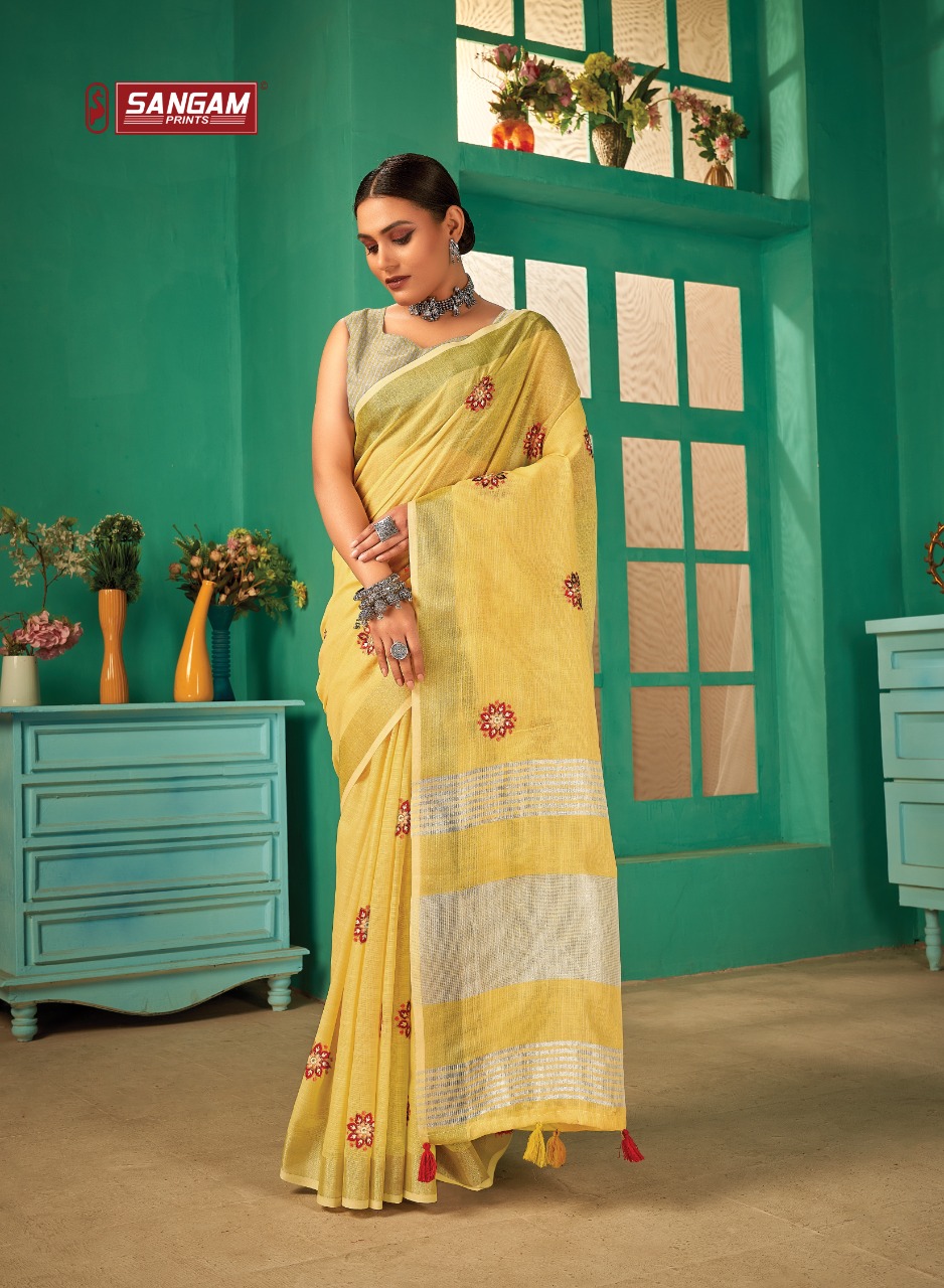 sangam print paro linen elegant saree catalog