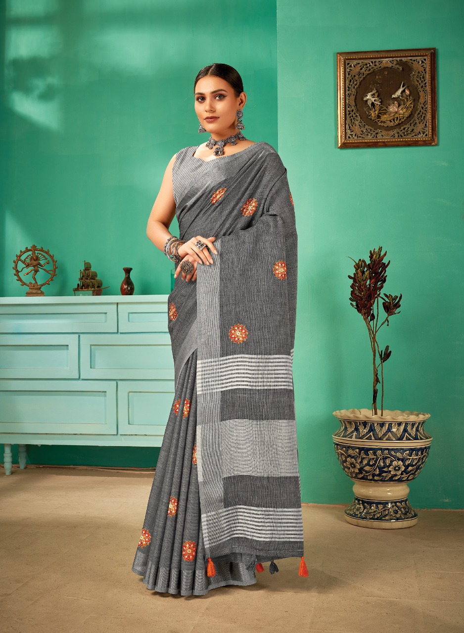 sangam print paro linen elegant saree catalog