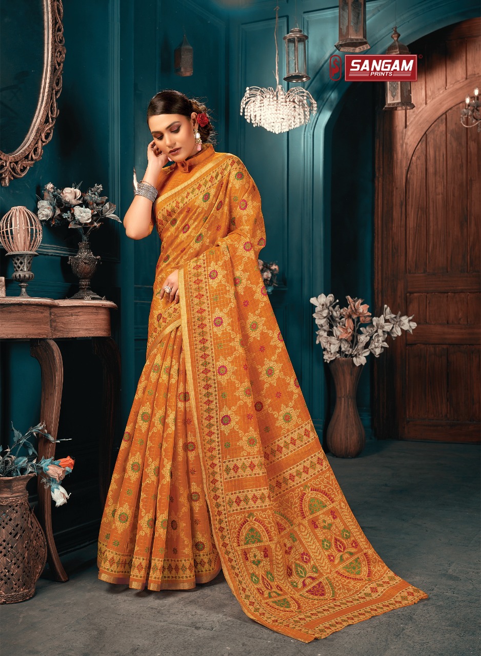 sangam print richa cotton graceful look saree catalog