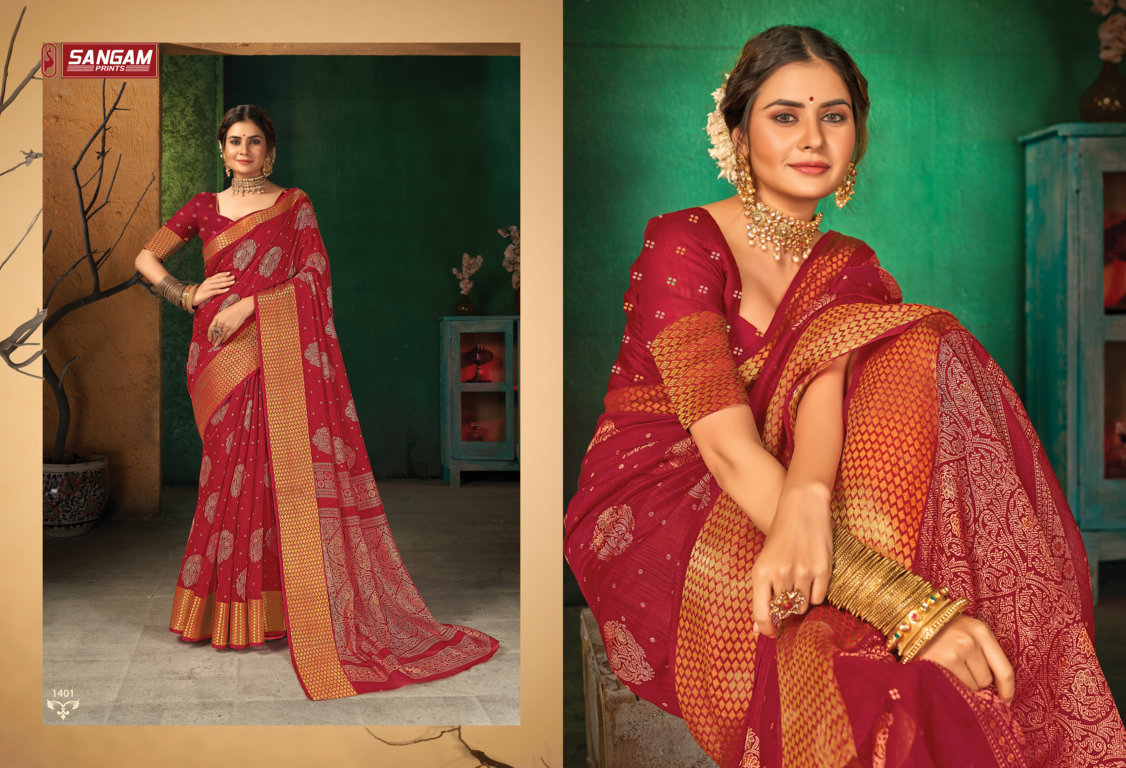 sangam print sangini cotton authentic fabric saree catalog