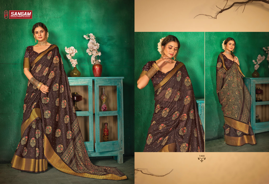 sangam print sangini cotton authentic fabric saree catalog