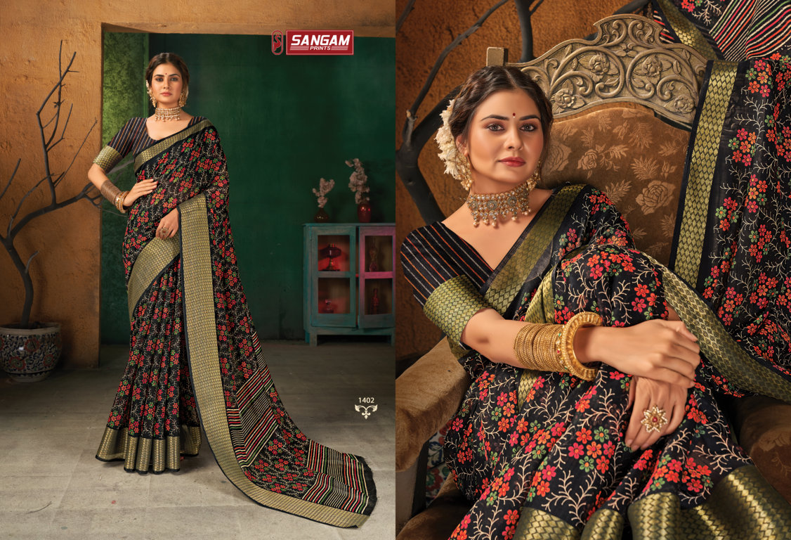 sangam print sangini cotton authentic fabric saree catalog