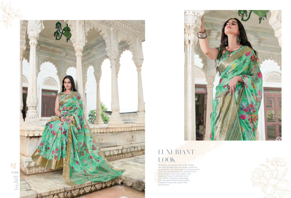 sangam print sitare organza decent look saree catalog