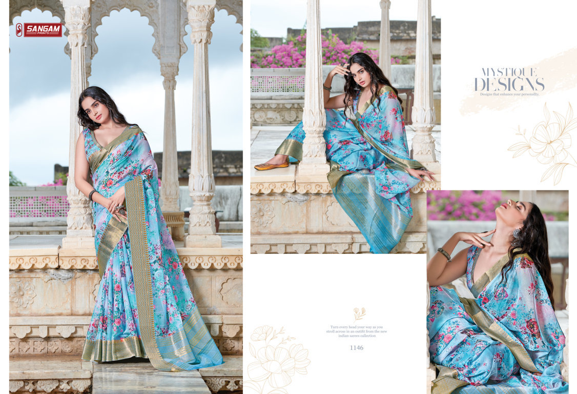 sangam print sitare organza decent look saree catalog