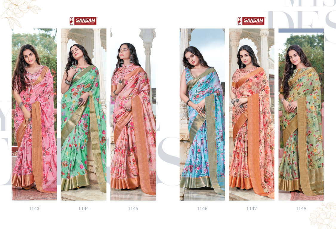 sangam print sitare organza decent look saree catalog