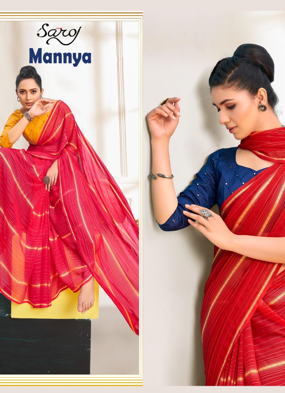 saroj saree Mannya weightless georgette exclusive print saree catalog