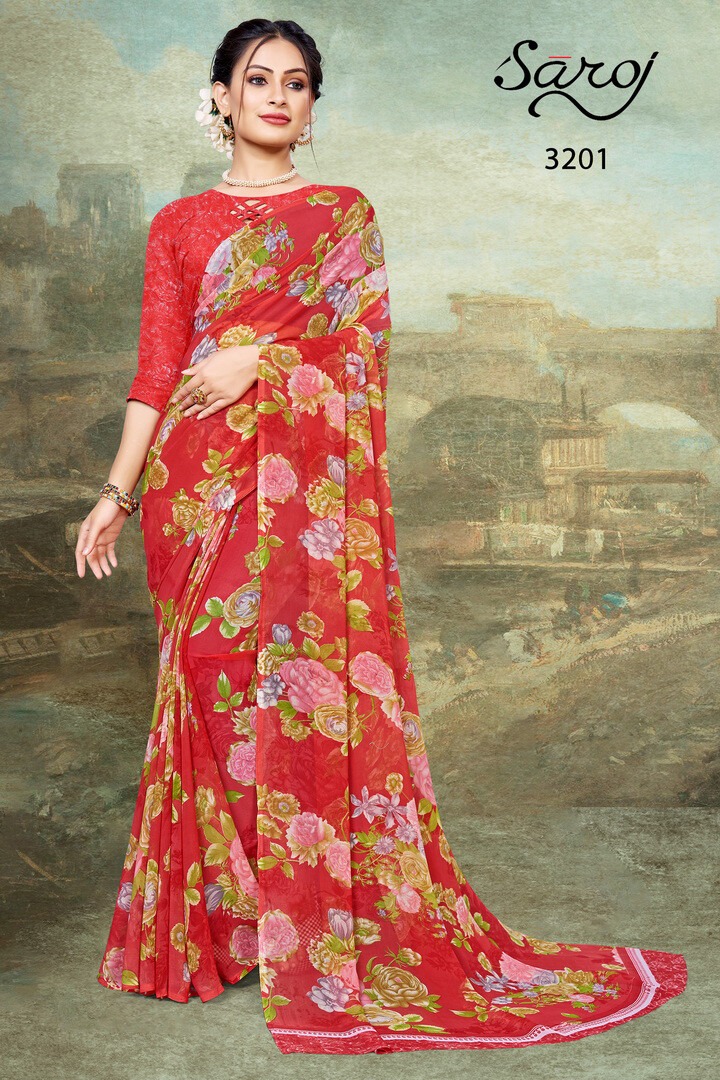 saroj saree spring georgette ecclusive print saree catalog