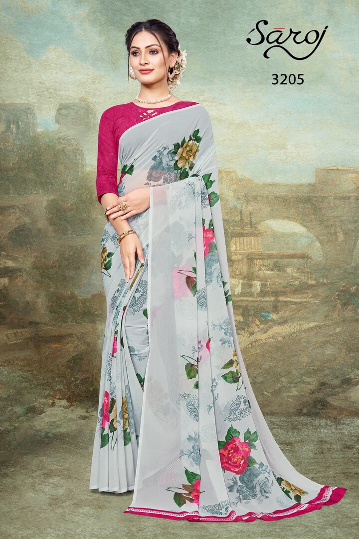 saroj saree spring georgette ecclusive print saree catalog