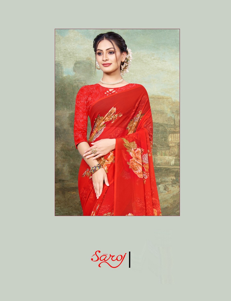 saroj saree spring georgette ecclusive print saree catalog