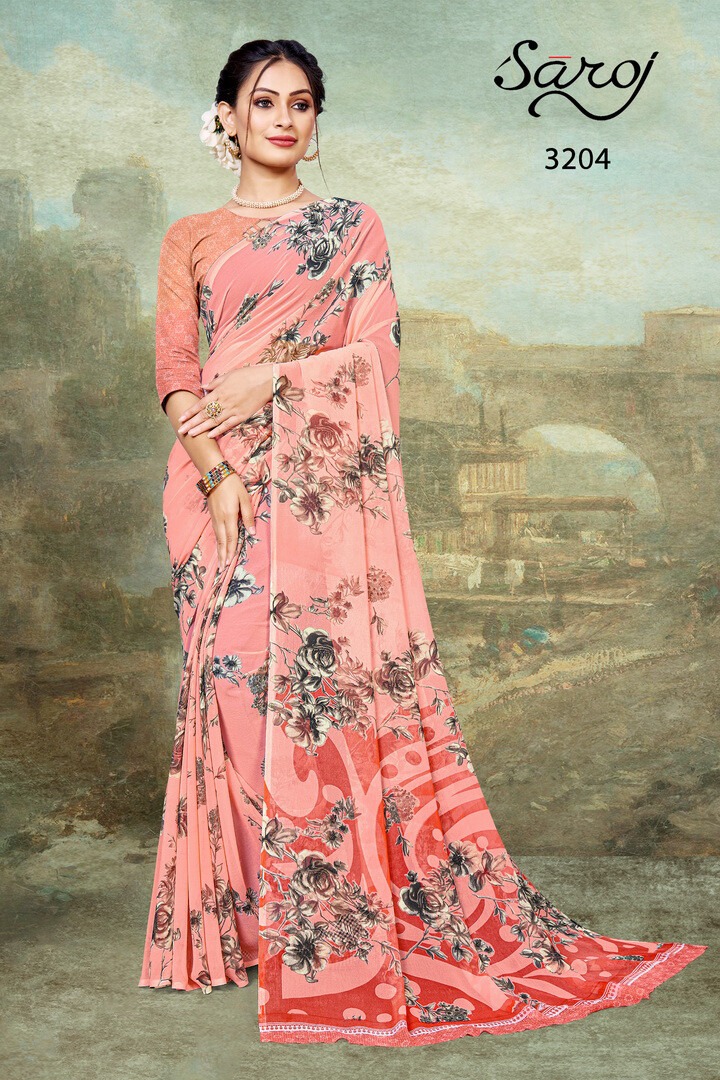 saroj saree spring georgette ecclusive print saree catalog