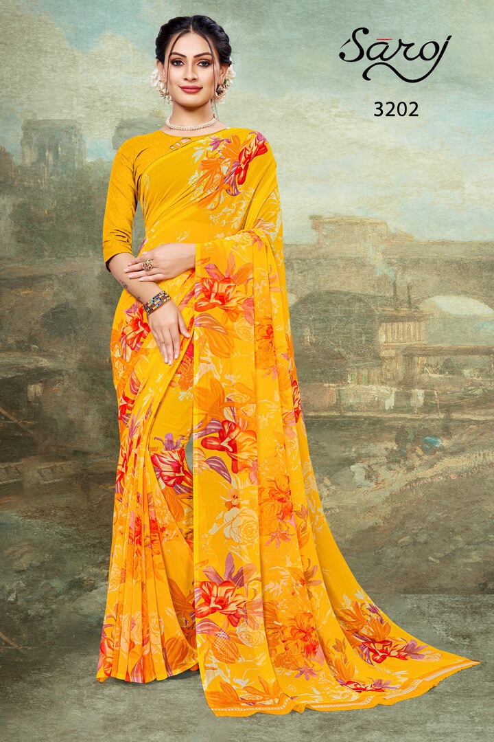 saroj saree spring georgette ecclusive print saree catalog