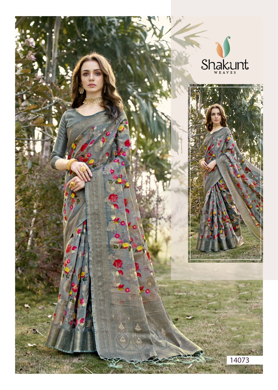 shakunt weaves antra digital art silk regal look saree catalog