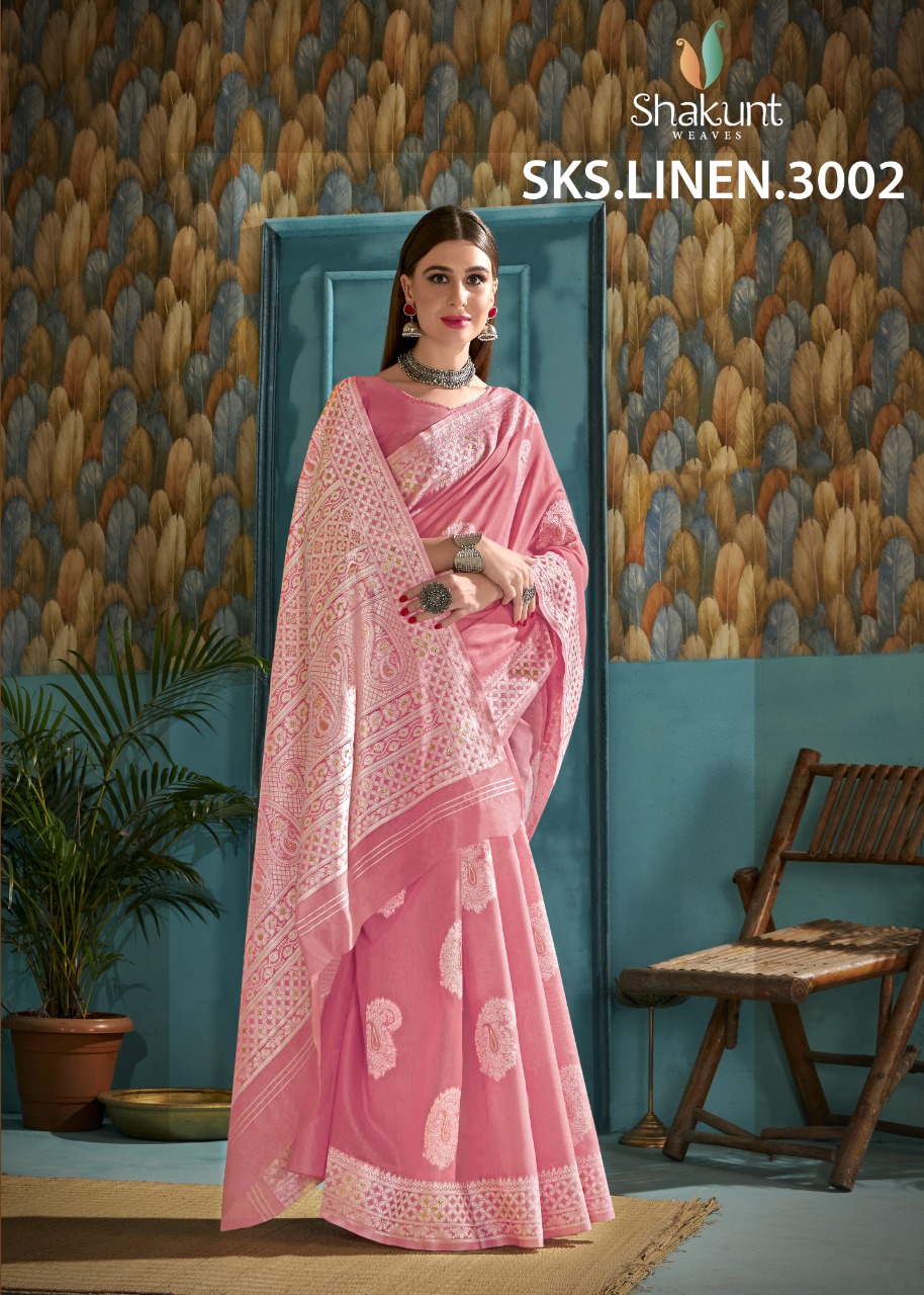 shakunt weaves SKS LINEN 3002 linen gorgeous look saree catalog