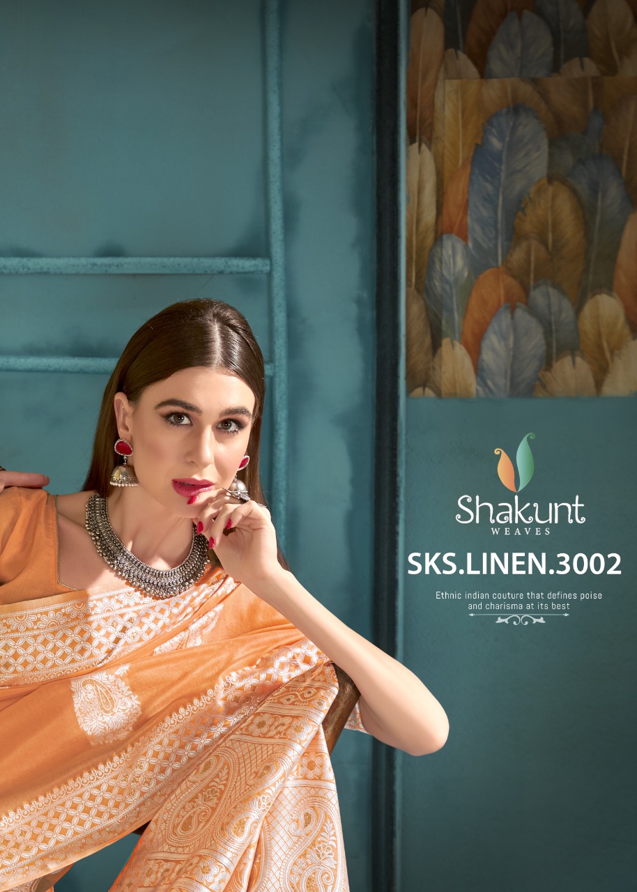 shakunt weaves SKS LINEN 3002 linen gorgeous look saree catalog