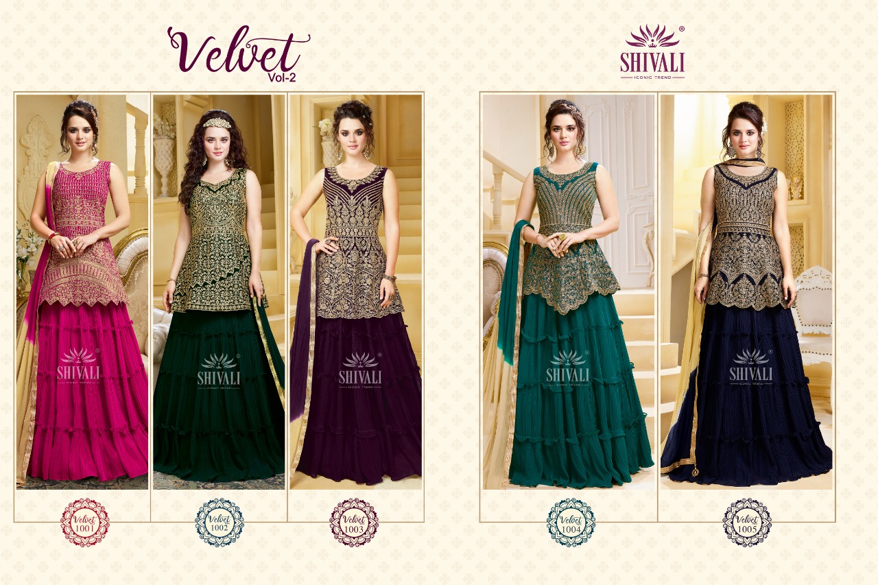 shivali velvet vol 2 velvet graceful look indo western catalog