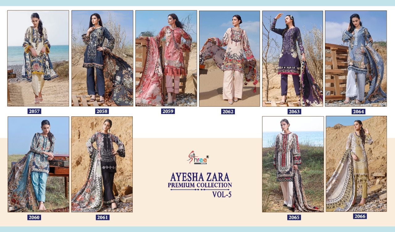 shree fab ayesha zara premium collection vol 5 cotton  authentic fabric salwar suit with silver dupatta catalog