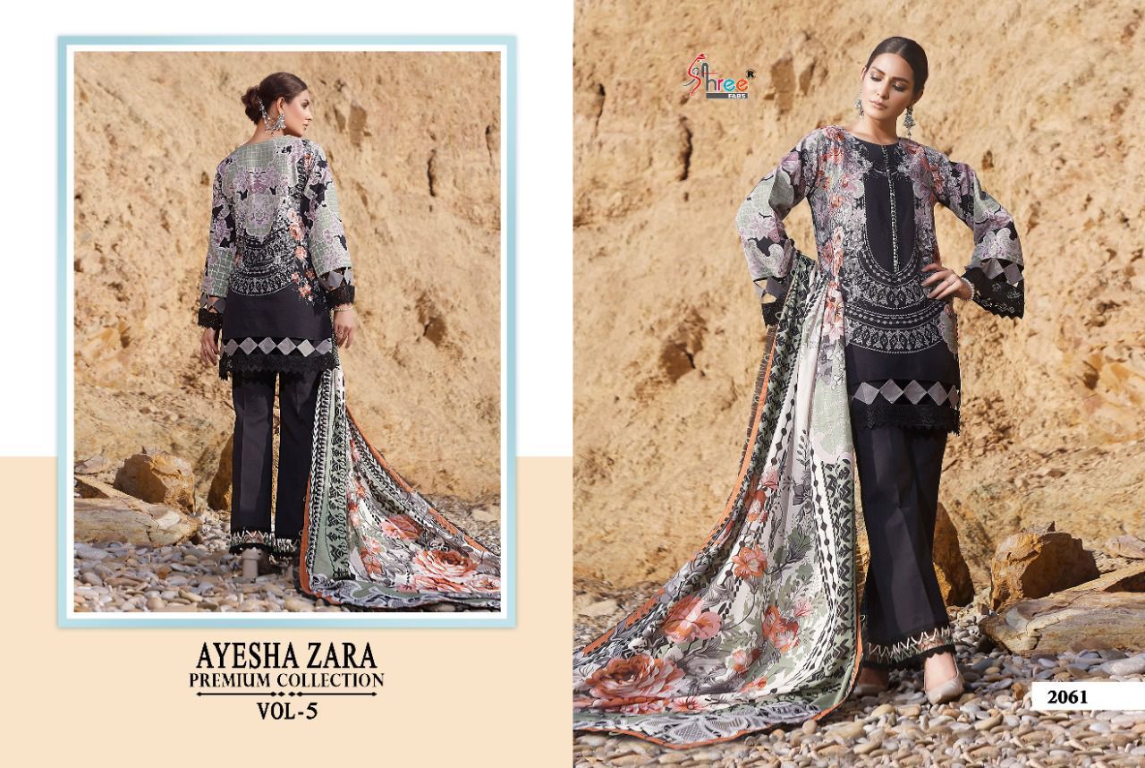 shree fab ayesha zara premium collection vol 5 cotton  authentic fabric salwar suit with silver dupatta catalog