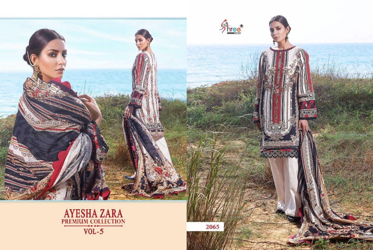 shree fab ayesha zara premium collection vol 5 cotton  authentic fabric salwar suit with silver dupatta catalog