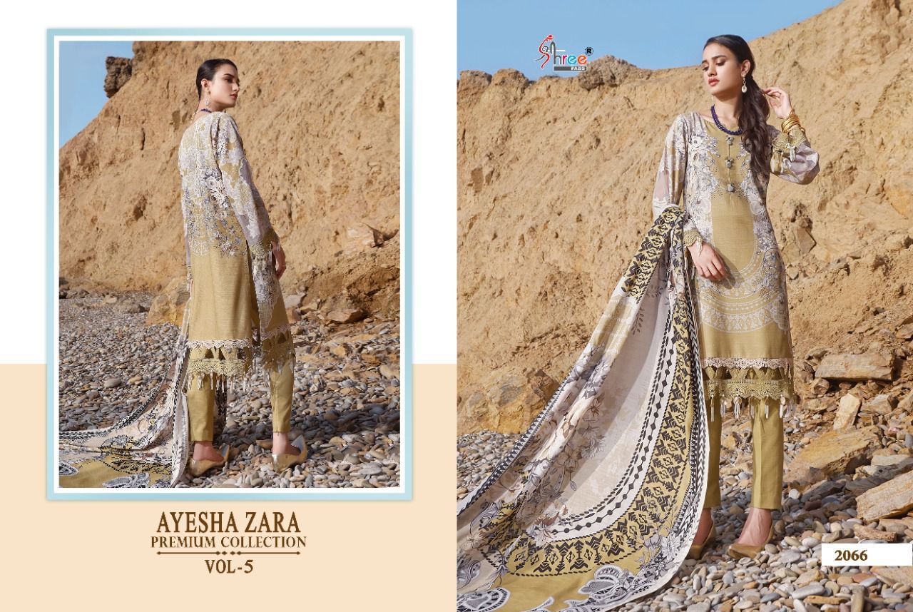 shree fab ayesha zara premium collection vol 5 cotton  authentic fabric salwar suit with silver dupatta catalog