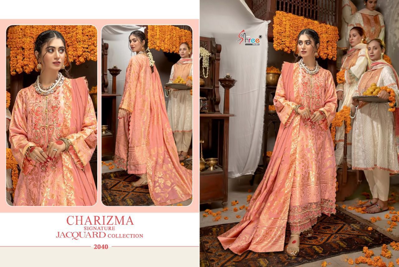 shree fab charizma signature jacquard collection jequard  dorgeous look salwar suit catalog