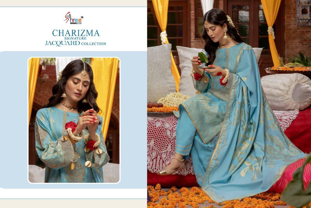 shree fab charizma signature jacquard collection jequard  dorgeous look salwar suit catalog