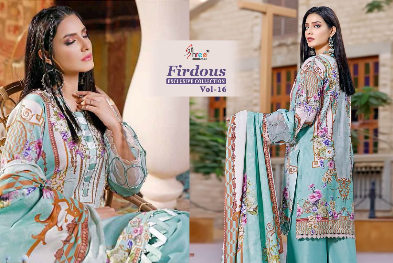 shree fab firdous exclusive collection vol 16 cotton authentic fabric salwar suit with chiffon dupatta catalog