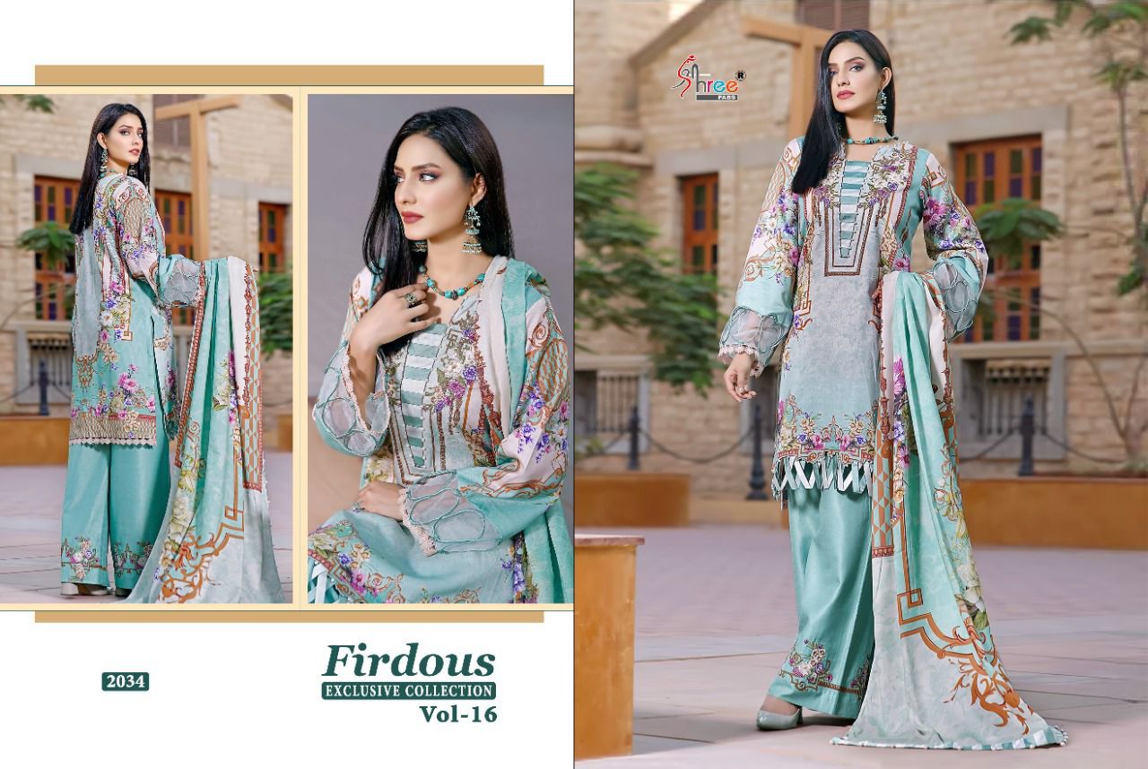 shree fab firdous exclusive collection vol 16 cotton authentic fabric salwar suit with chiffon dupatta catalog