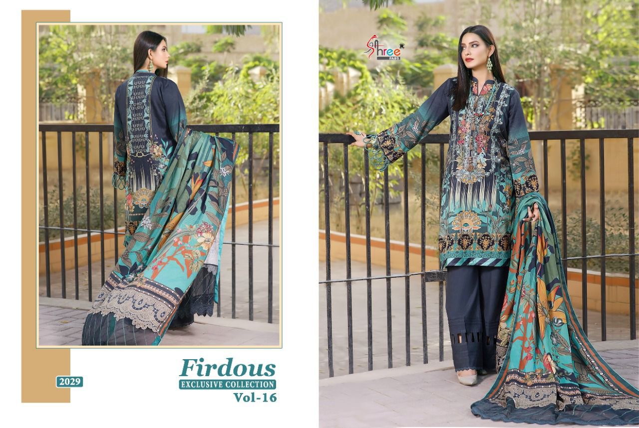 shree fab firdous exclusive collection vol 16 cotton authentic fabric salwar suit with chiffon dupatta catalog