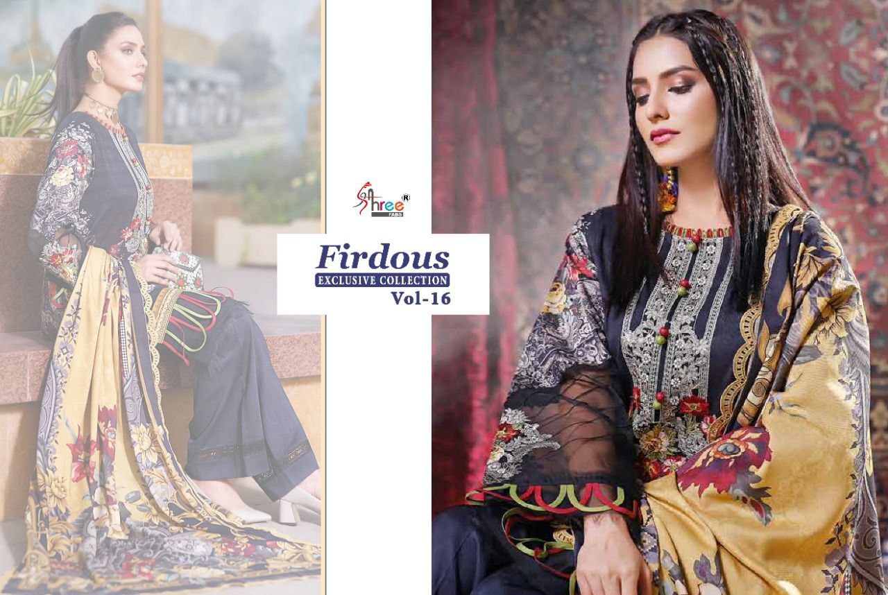 shree fab firdous exclusive collection vol 16 cotton authentic fabric salwar suit with chiffon dupatta catalog