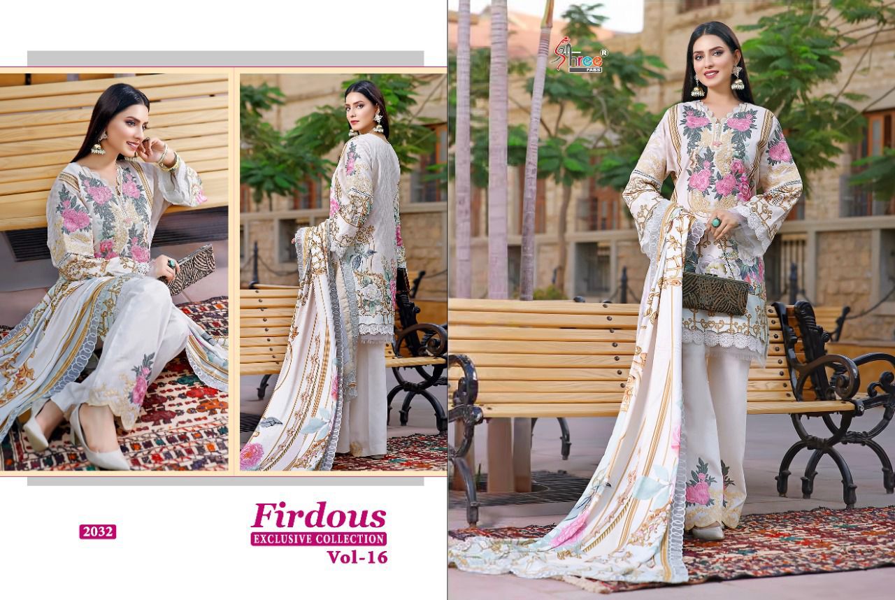 shree fab firdous exclusive collection vol 16 cotton authentic fabric salwar suit with chiffon dupatta catalog