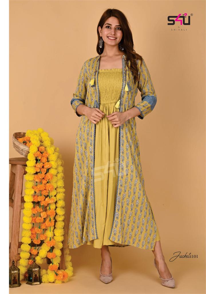 su4 shivali jeckets fancy kurti with jakets catalog