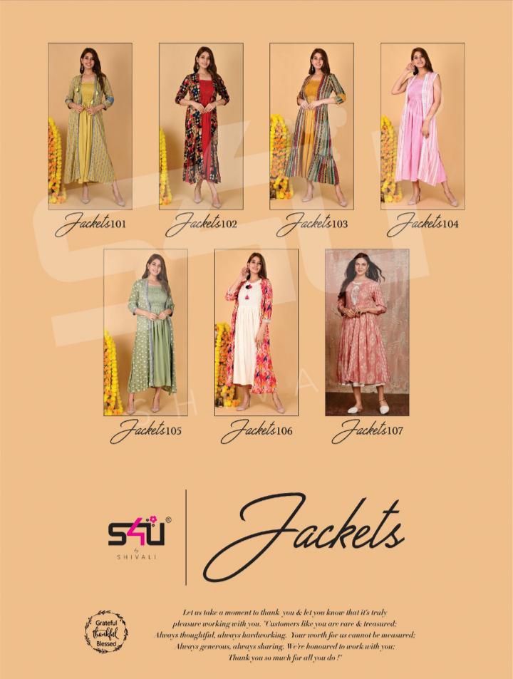 su4 shivali jeckets fancy kurti with jakets catalog