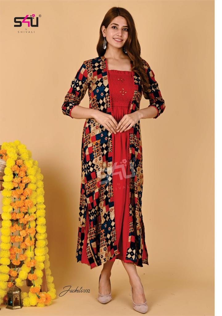 su4 shivali jeckets fancy kurti with jakets catalog