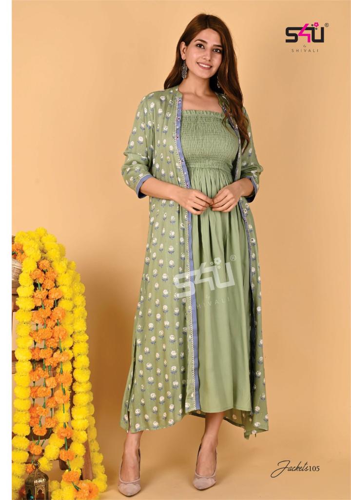 su4 shivali jeckets fancy kurti with jakets catalog