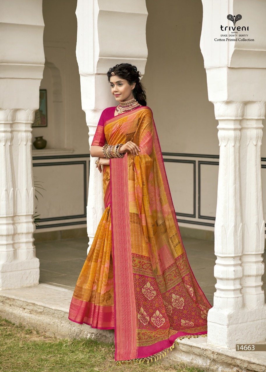 triveni dwarika cotton exclusive print saree catalog