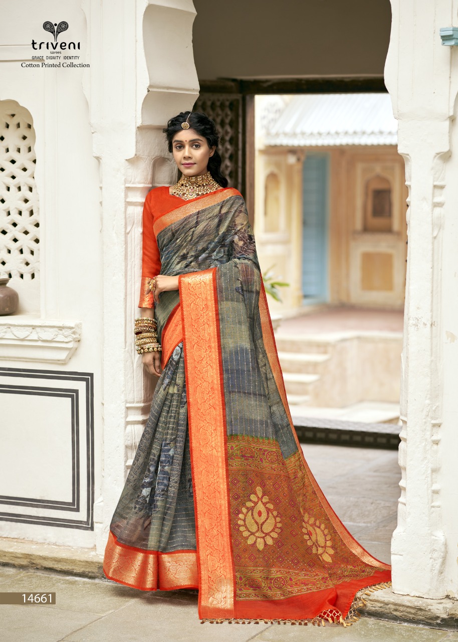 triveni dwarika cotton exclusive print saree catalog