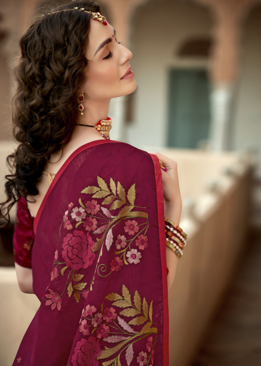 triveni lipika cotton decent embroidary look saree catalog