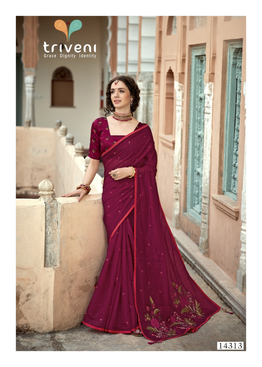 triveni lipika cotton decent embroidary look saree catalog