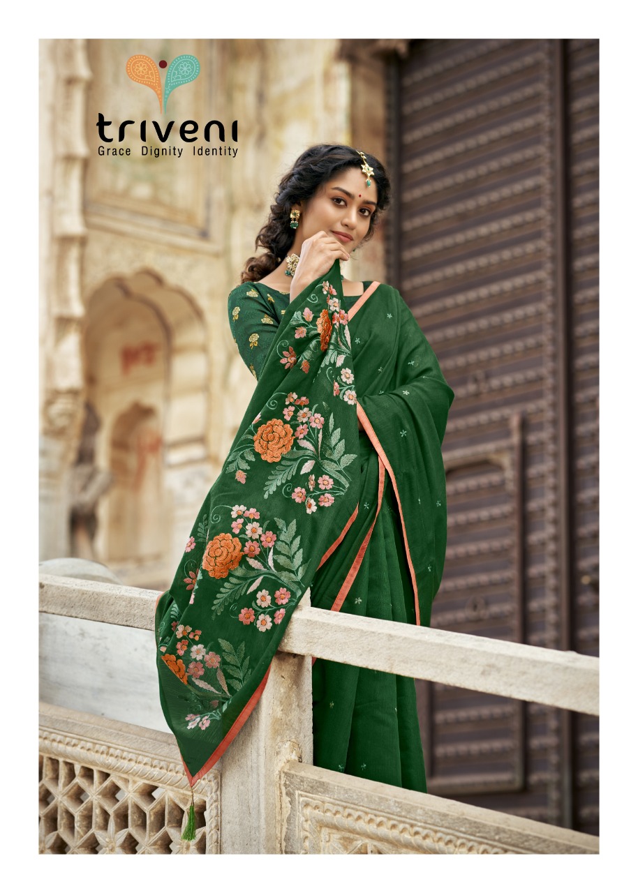 triveni lipika cotton decent embroidary look saree catalog