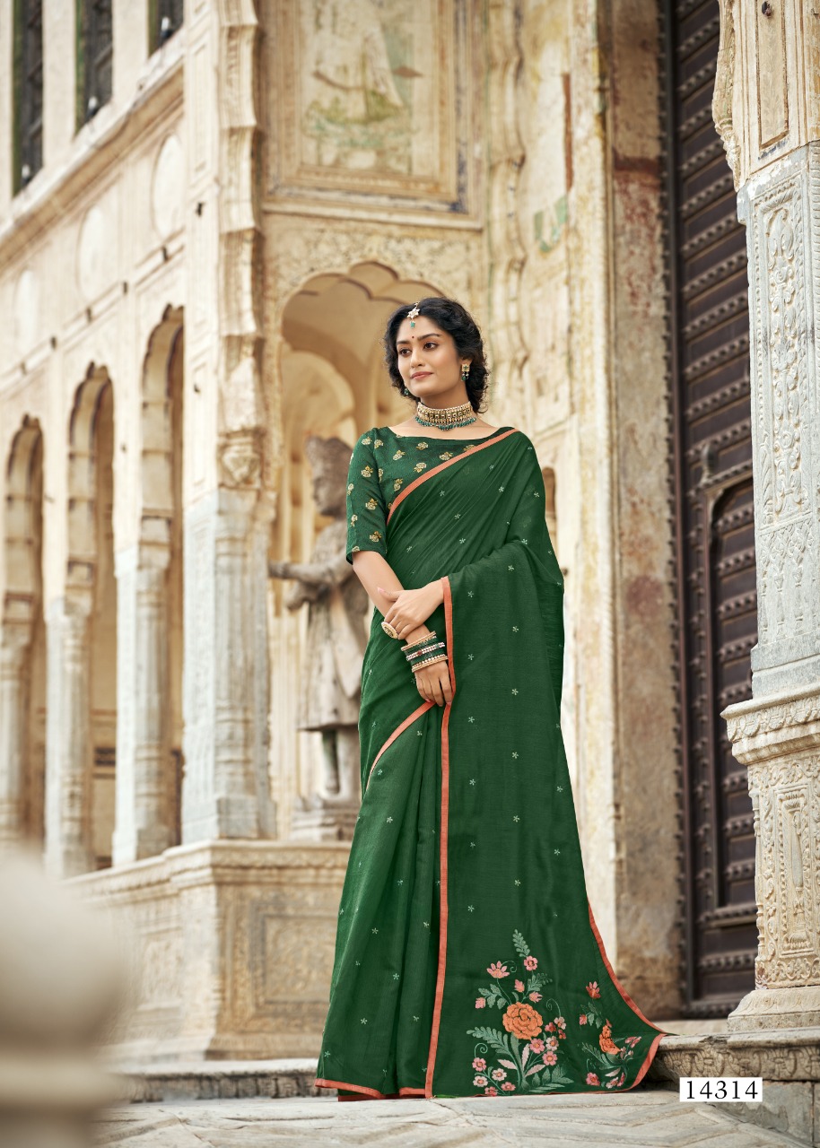 triveni lipika cotton decent embroidary look saree catalog