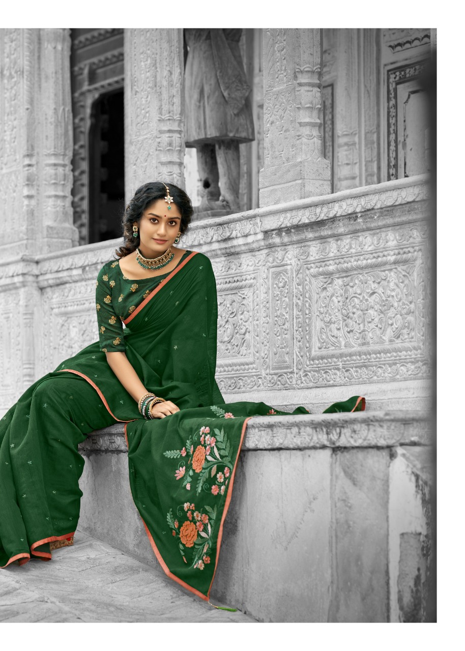 triveni lipika cotton decent embroidary look saree catalog